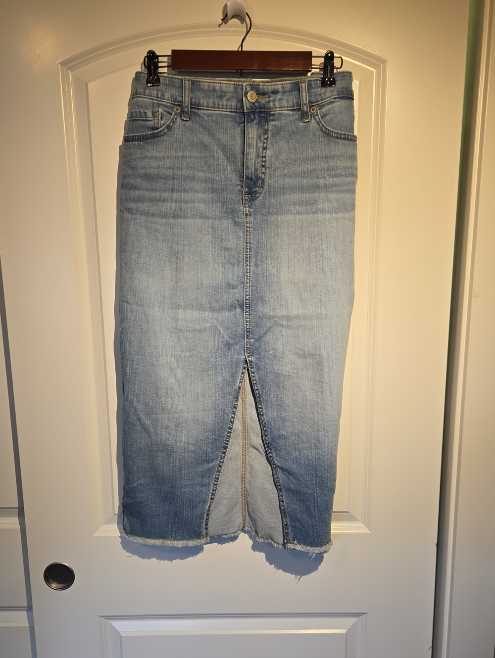 torrid Light Blue Straight Denim Skirt with Front Slit